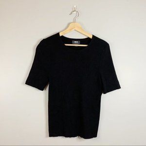 Anthropologie Maeve Black Short Sleeve Ribbed Knit Top Shirt Womens Large XL